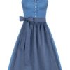 Midi Dirndl 65 cm hellblau geblümt Venora 009974