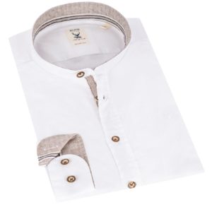 Trachtenhemd extralang weiß braun 007090 - slimfit