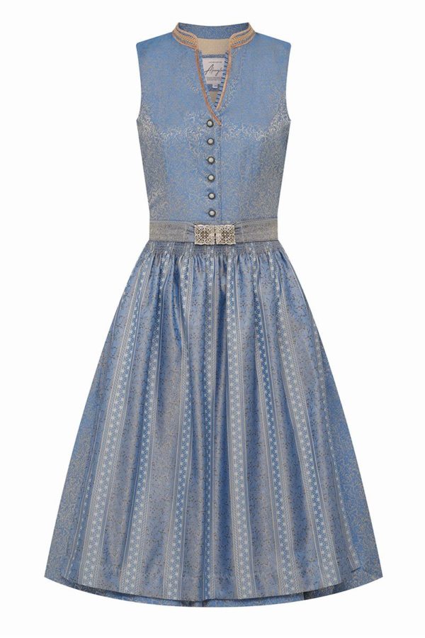 Midi Dirndl 65 cm blau taupe gemustert Elisa 008498