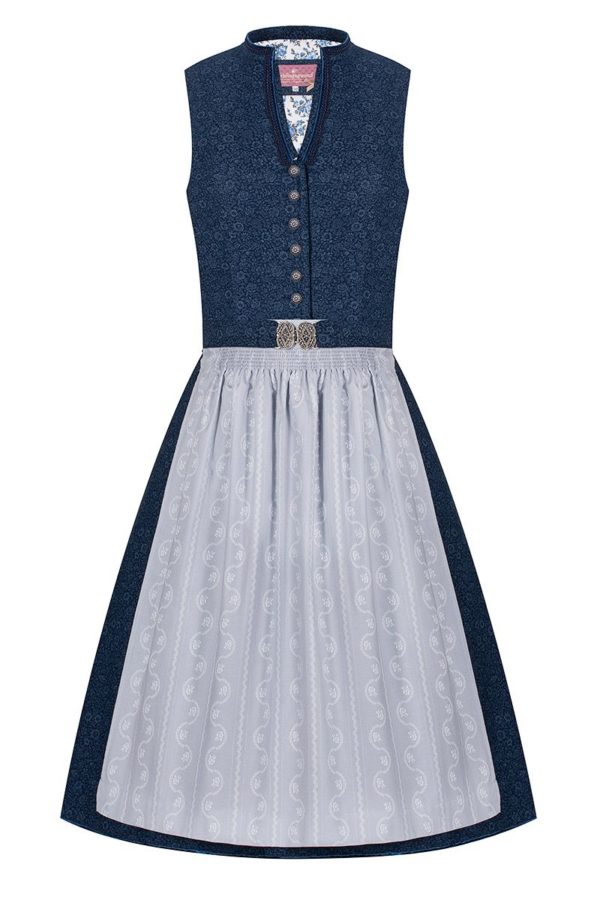 Midi Dirndl 65cm dunkelblau gemustert hellgrau Antonia 007376