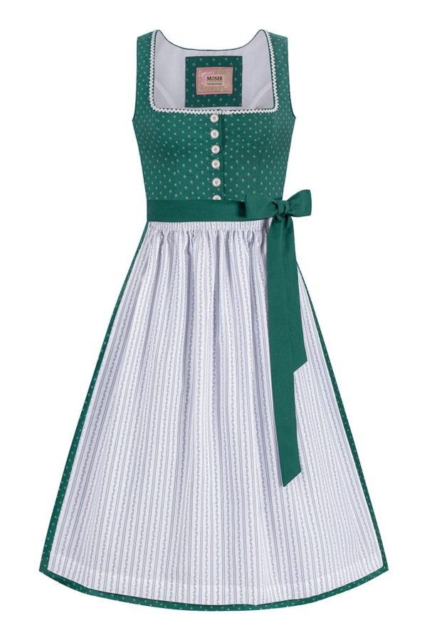 Dirndl lang 85 cm dunkelgrün weiß Melinda 014670