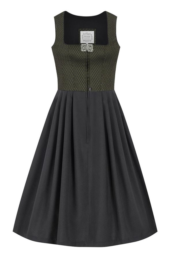 Midi Dirndl 70 cm Gastro oliv schwarz Stretch Emma 014195