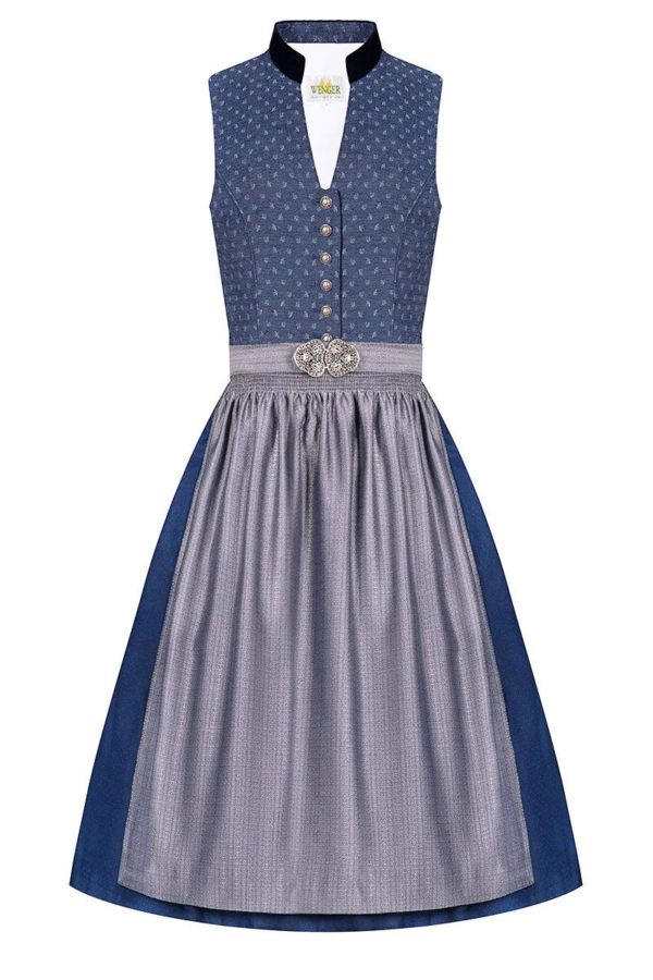 Midi Dirndl 65cm blau grau Lotte 003449