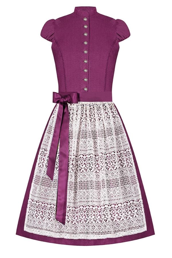 Midi Dirndl 65cm aubergine gepunktet creme Madleine 006521