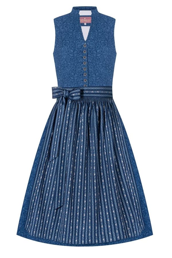 Midi Dirndl 65cm blau dunkelblau gemustert Elisa 008487