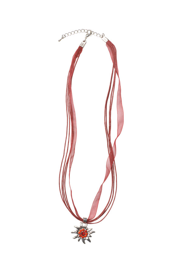 Collier mit Edelweissanhänger 000157 ~ dunkelrot