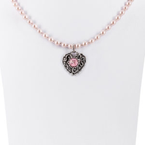 Kinder Perlencollier mit Strass-Herz ~ rosa