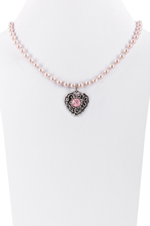 Kinder Perlencollier mit Strass-Herz ~ rosa