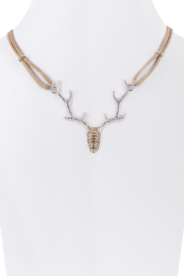 Collier mit Hirschgeweih und Strass ~ taupe