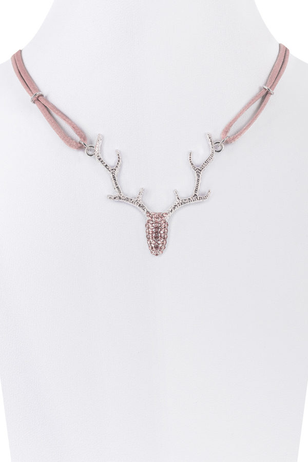 Collier mit Hirschgeweih und Strass ~ altrosa