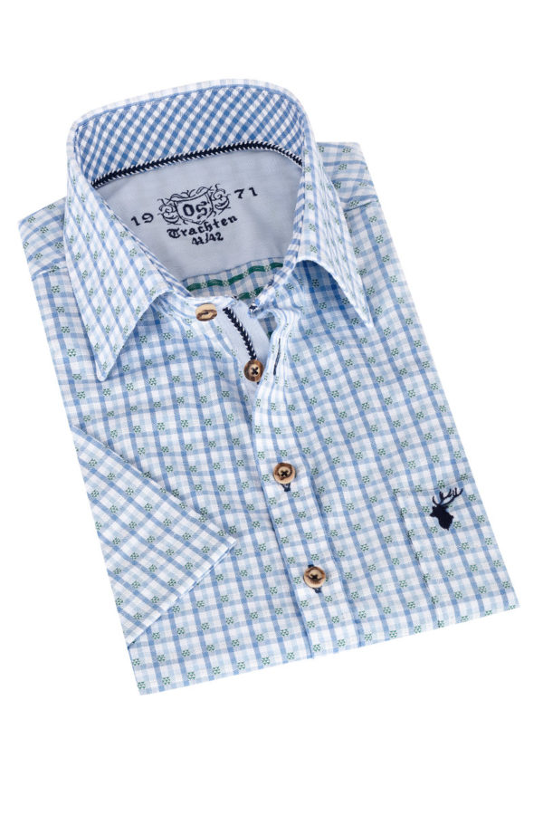 Trachtenhemd hellblau kariert (slim fit) ~ 36