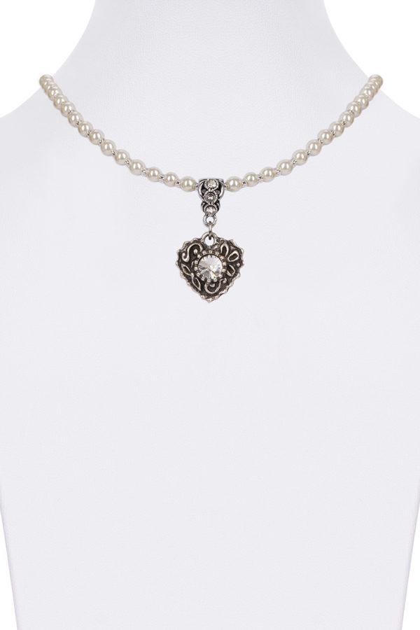 Perlencollier mit Swarovski-Herzanhänger 005695 ~ creme