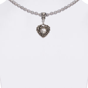 Perlencollier mit Swarovski-Herzanhänger 005695 ~ grau