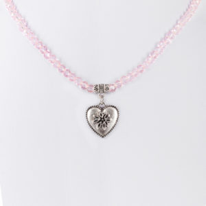 Collier verschiedenfarbig mit Glasperlen und Herzanhänger 011505 ~ rosa