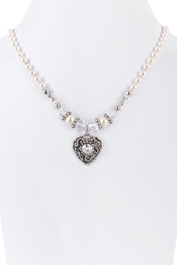 Perlencollier mit Herzanhänger ~ creme