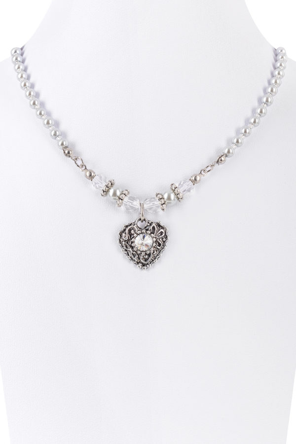 Perlencollier mit Herzanhänger ~ grau