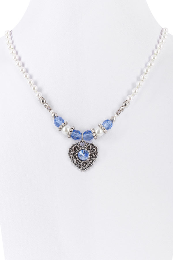 Perlencollier mit Herzanhänger ~ hellblau