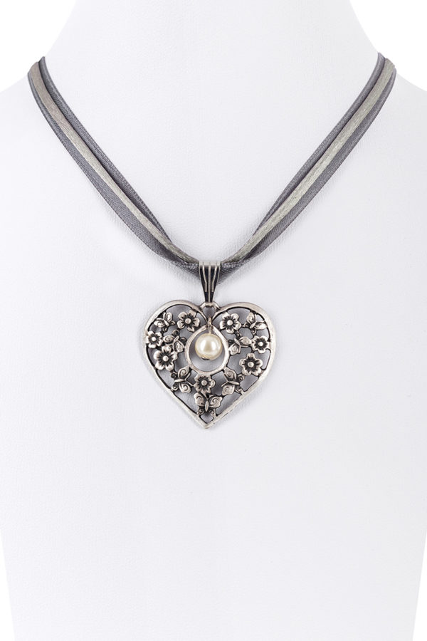 ​Collier mit Herzanhänger und Perle ~ grau