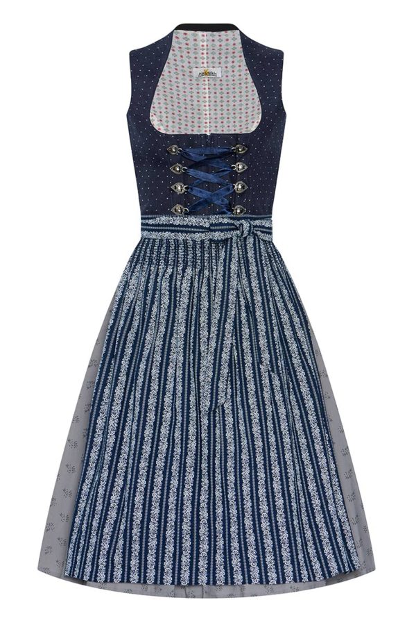Midi Dirndl 65 cm dunkelblau weiß gemustert Fariba 015618 ~ 34