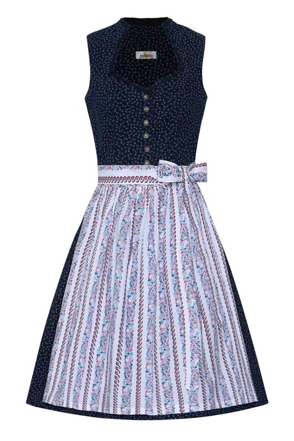 Mini Dirndl 60 cm dunkelblau geblümt weiß 015617 ~ 34