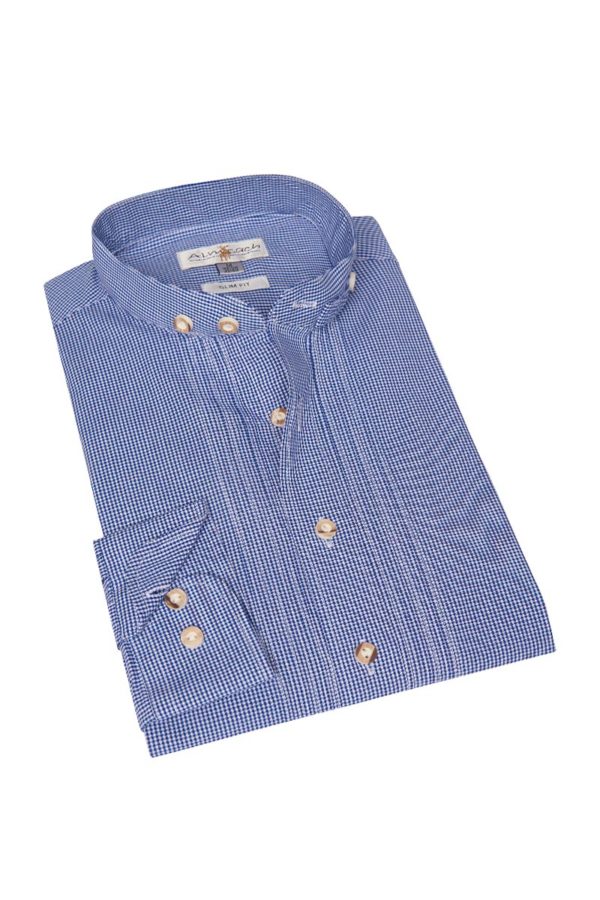 Trachtenhemd langarm blau kariert Leon slimfit 011071 ~ L