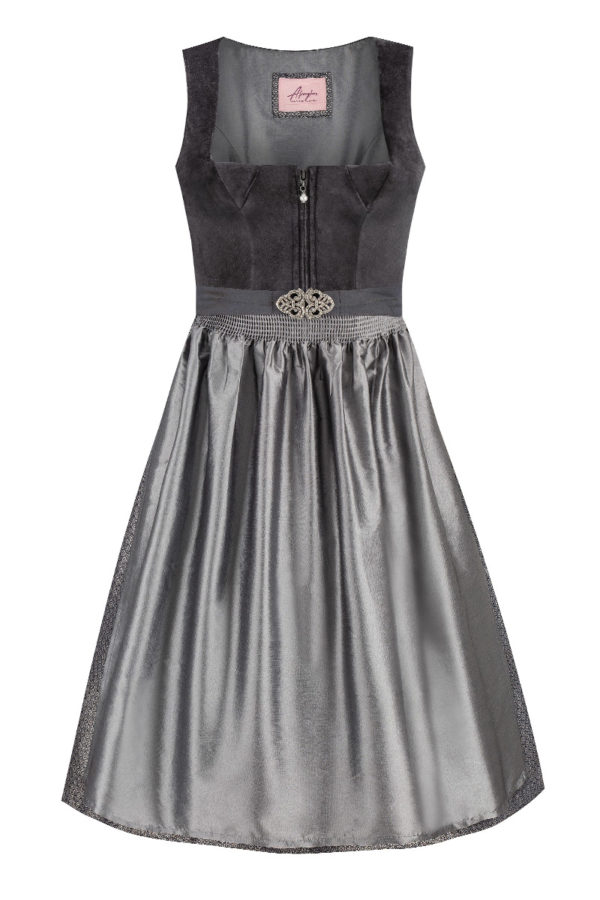 Midi Dirndl 70 cm anthrazit silbergrau Samt Pascal 015080 ~ 32