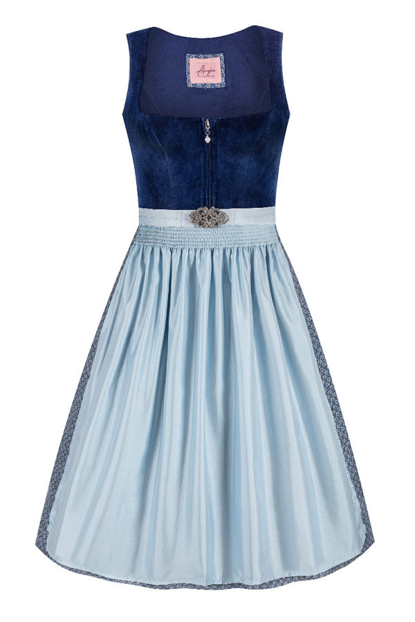 Midi Dirndl 70 cm dunkelblau hellblau Samt Pascal 015076 ~ 32