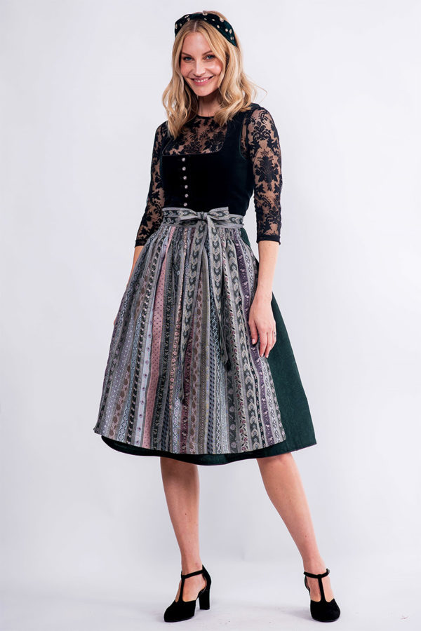 Midi Dirndl 70 cm schwarz dunkelgrün Samt Melinda 013230 ~ 32