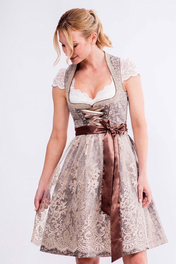 Mini Dirndl 60 cm taupe metallic geblümt Josce 014920 ~ 30