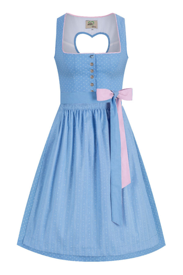 Midi Dirndl 65 cm hellblau rosa Herzl 014657 ~ 32