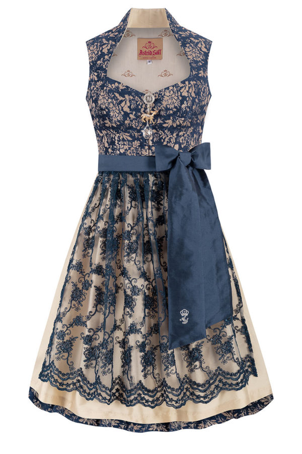 Midi Dirndl 70 cm dunkelblau gold Elisa 016391 ~ 32