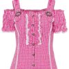 Trachtenbluse kurzarm pink kariert mit Carmenärmeln 002287 ~ 34