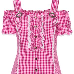 Trachtenbluse kurzarm pink kariert mit Carmenärmeln 002287 ~ 34