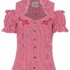 Trachtenbluse kurzarm rot kariert mit Carmenärmeln 005372 ~ 32