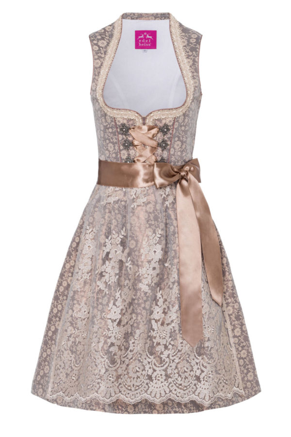 Mini Dirndl 60cm taupe beige geblümt Jana 005446 ~ 34