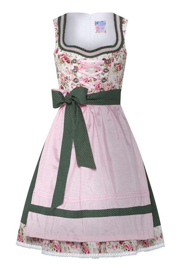 Mini Dirndl 50 cm creme geblümt dunkelgrün Mia 005449 ~ 30