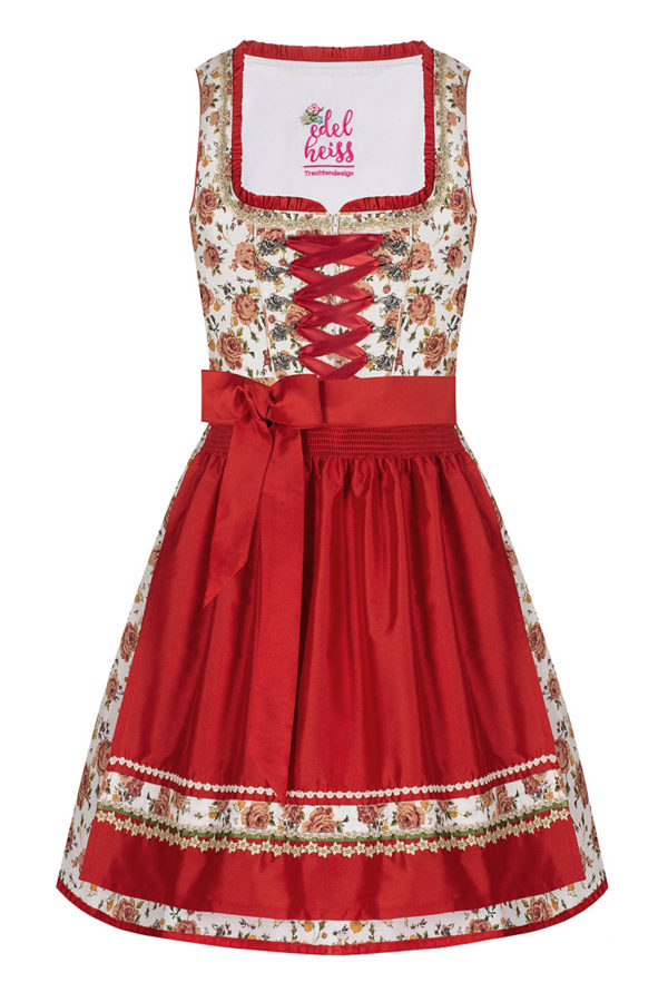 Mini Dirndl 55cm creme geblümt rot Linda 006924 ~ 30