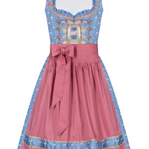 Mini Dirndl 60cm hellblau gemustert rosa gepunktet Carla 005598 ~ 32