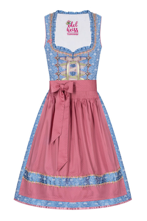 Mini Dirndl 60cm hellblau gemustert rosa gepunktet Carla 005598 ~ 32