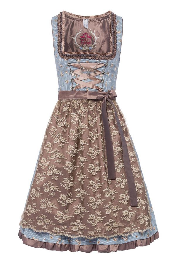 Mini Dirndl 60cm hellblau gepunktet taupe Stella 003177 ~ 32