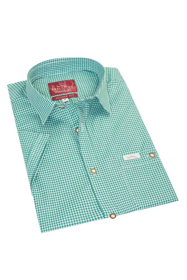 Trachtenhemd kurzarm dunkelgrün kariert Andy 010271 ~ 3XL