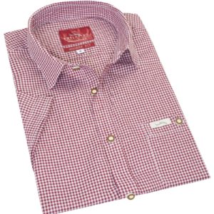 Trachtenhemd kurzarm dunkelrot kariert Andy 010270 ~ 3XL
