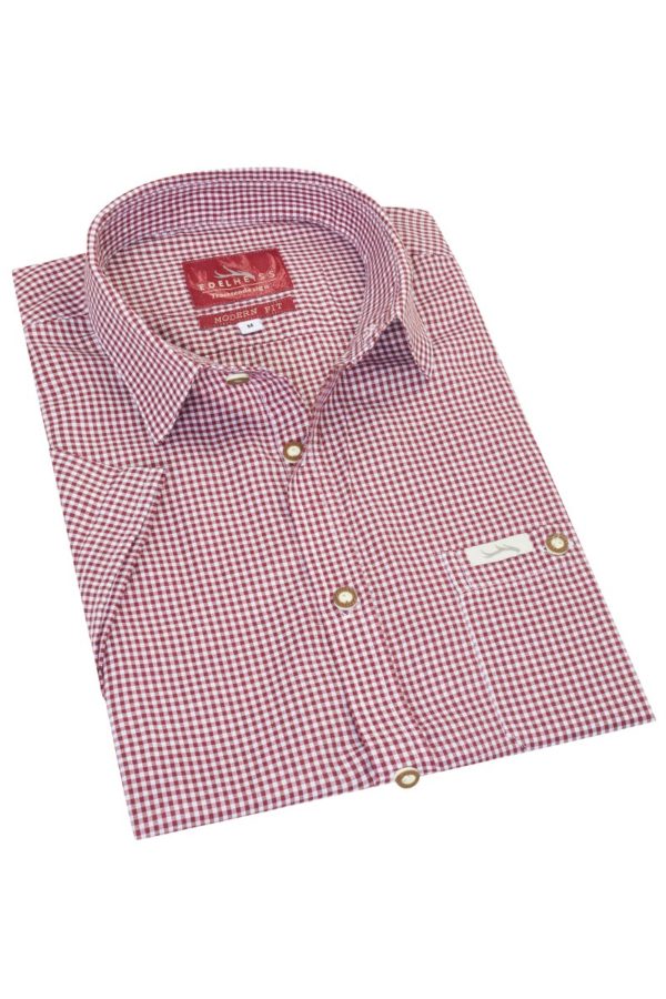 Trachtenhemd kurzarm dunkelrot kariert Andy 010270 ~ 3XL