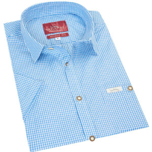 Trachtenhemd kurzarm hellblau kariert Andy 010272 ~ 3XL