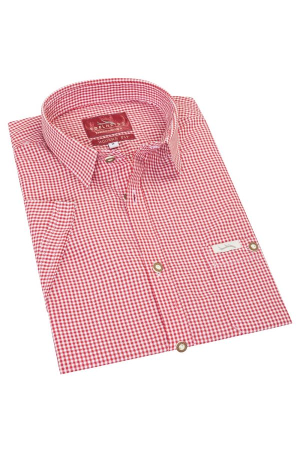 Trachtenhemd kurzarm rot kariert Andy 010269 ~ S
