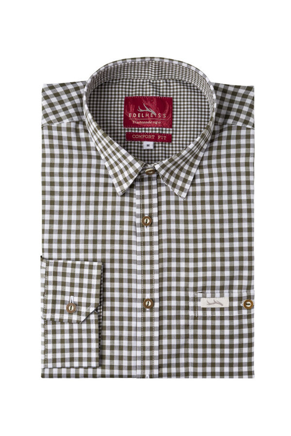 Trachtenhemd langarm schilfgrün kariert Robby 005116 ~ 3XL