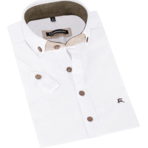 Trachtenhemd kurzarm weiß braun Oliver 014753 - slimfit ~ 38