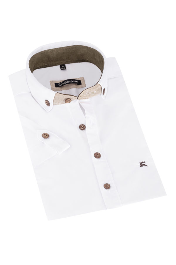 Trachtenhemd kurzarm weiß braun Oliver 014753 - slimfit ~ 38