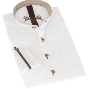 Trachtenhemd langarm weiß braun Michael 014764 - slim fit ~ 36
