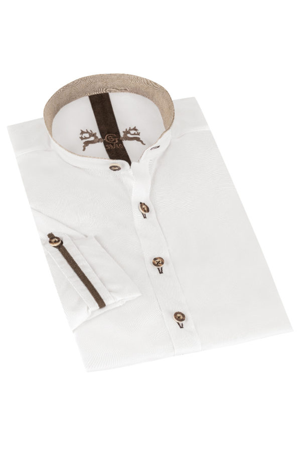 Trachtenhemd langarm weiß braun Michael 014764 - slim fit ~ 36